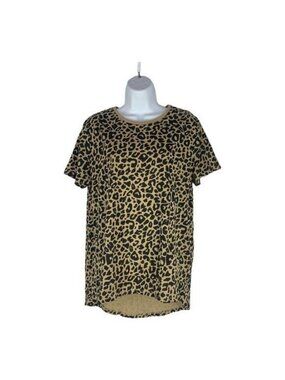 Zara Womens Leopard Print Short Sleeve Top Size M 100% Cotton Casual Shirt Beige